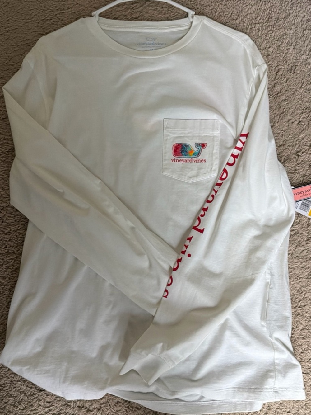 Vineyard Vines White Long Sleeve Tee with Multicolor Tie-Dye Whale - Picture 2 of 2